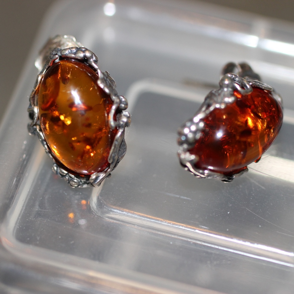 Baltic amber and sterling silver stud earrings